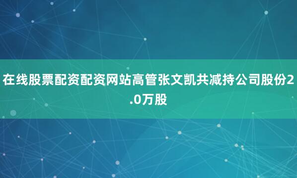 在线股票配资配资网站高管张文凯共减持公司股份2.0万股